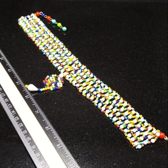 Hong Kong Hand Made Small Beaded Collar Necklace, Boho Seed Beads, 14 1/2 Inches - Picture 6 of 10